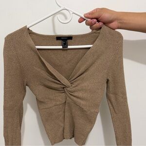 Forever 21 Beige Twist Front Knit Top